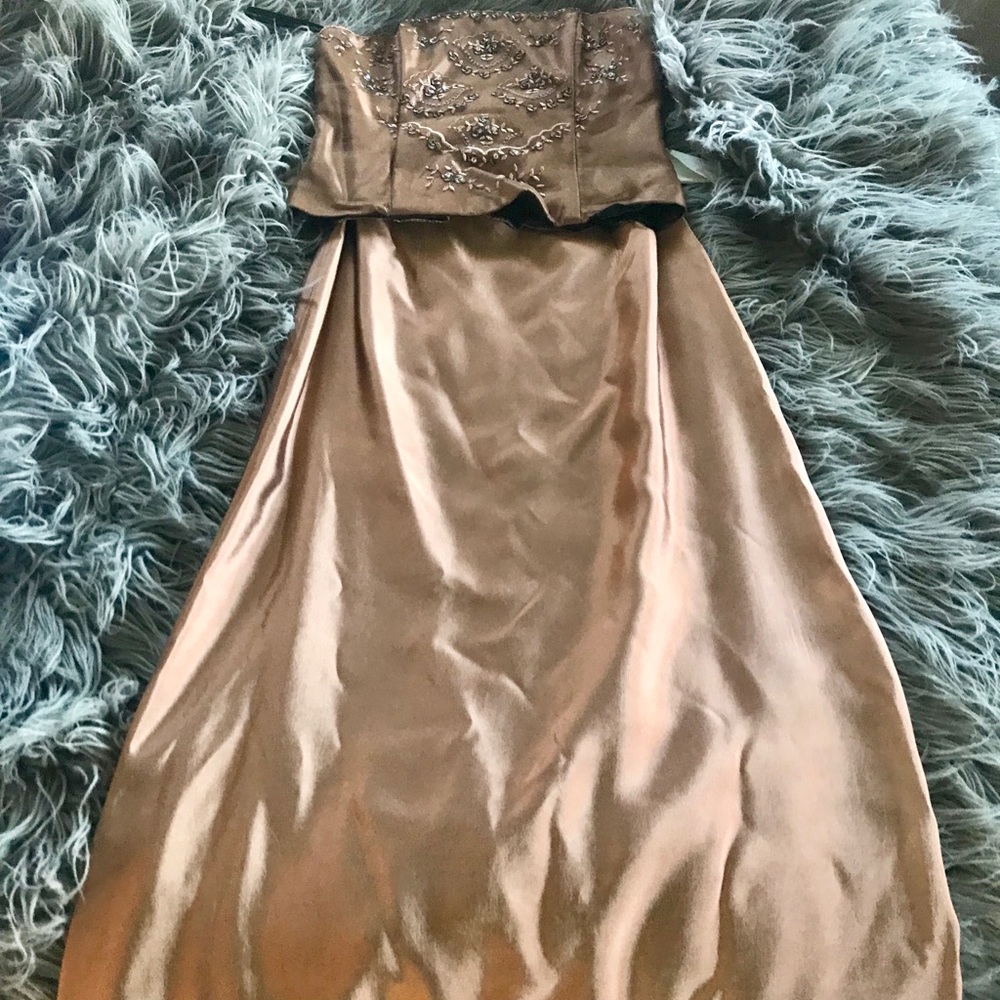 2 piece bandeau and skirt satin